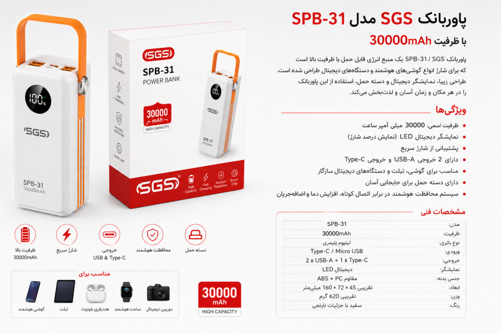 پاوربانک SGS SPB-31 ظرفیت 30000mAh